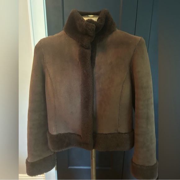 Tory Burch / Bergdorf Goodman Chocolate Brown Suede Shearling Jacket XS - Picture 2 of 9